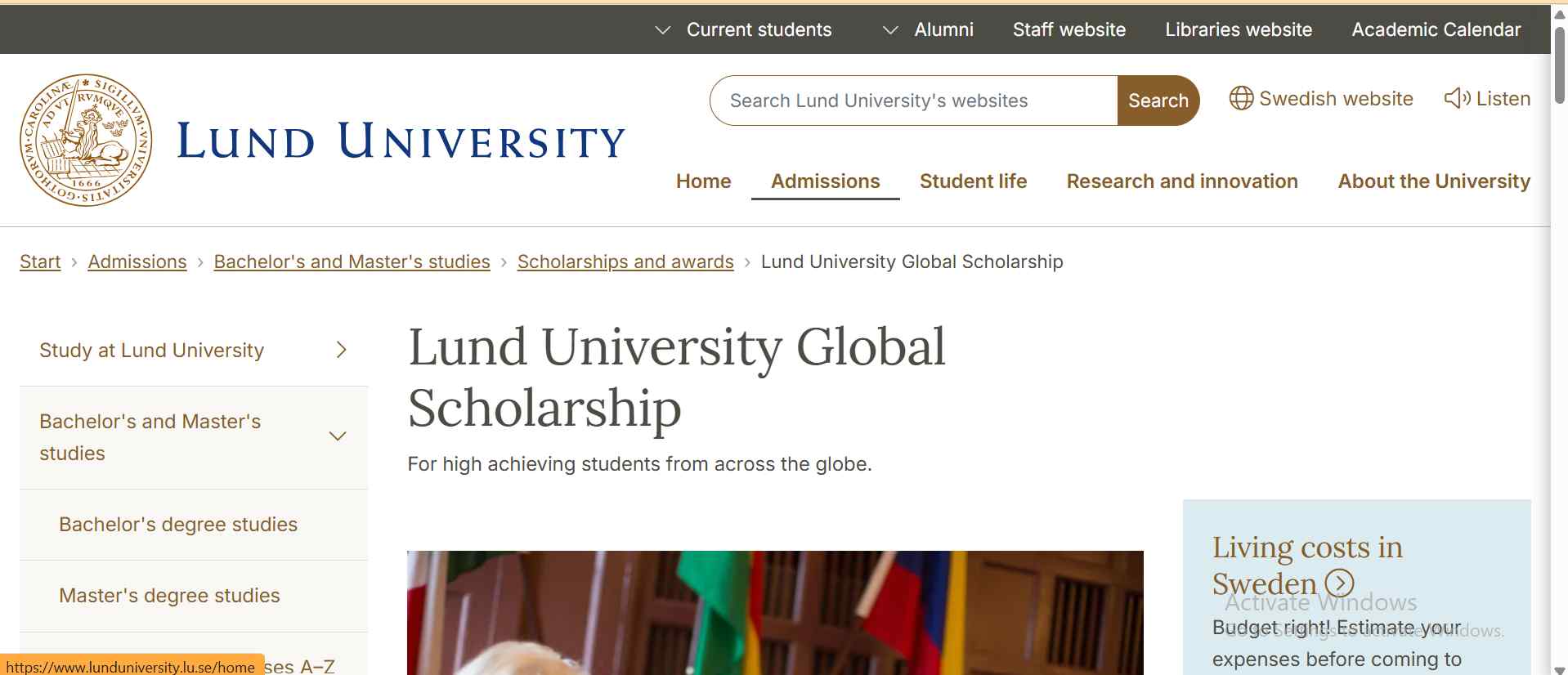 Lund University Sweden Global Scholarships